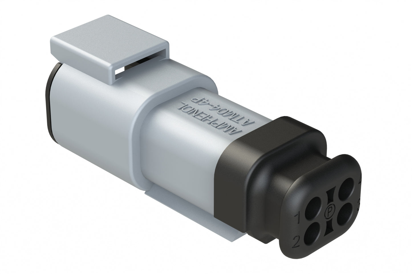 ATM04-4P-SR01GY 4 Position, Receptacle, Pin, Standard Diameter Rear Seal (Red), SR01 Strain Relief, Grey Body (Requires Wedgelock AWM-4P.). DTM04-4P-E007