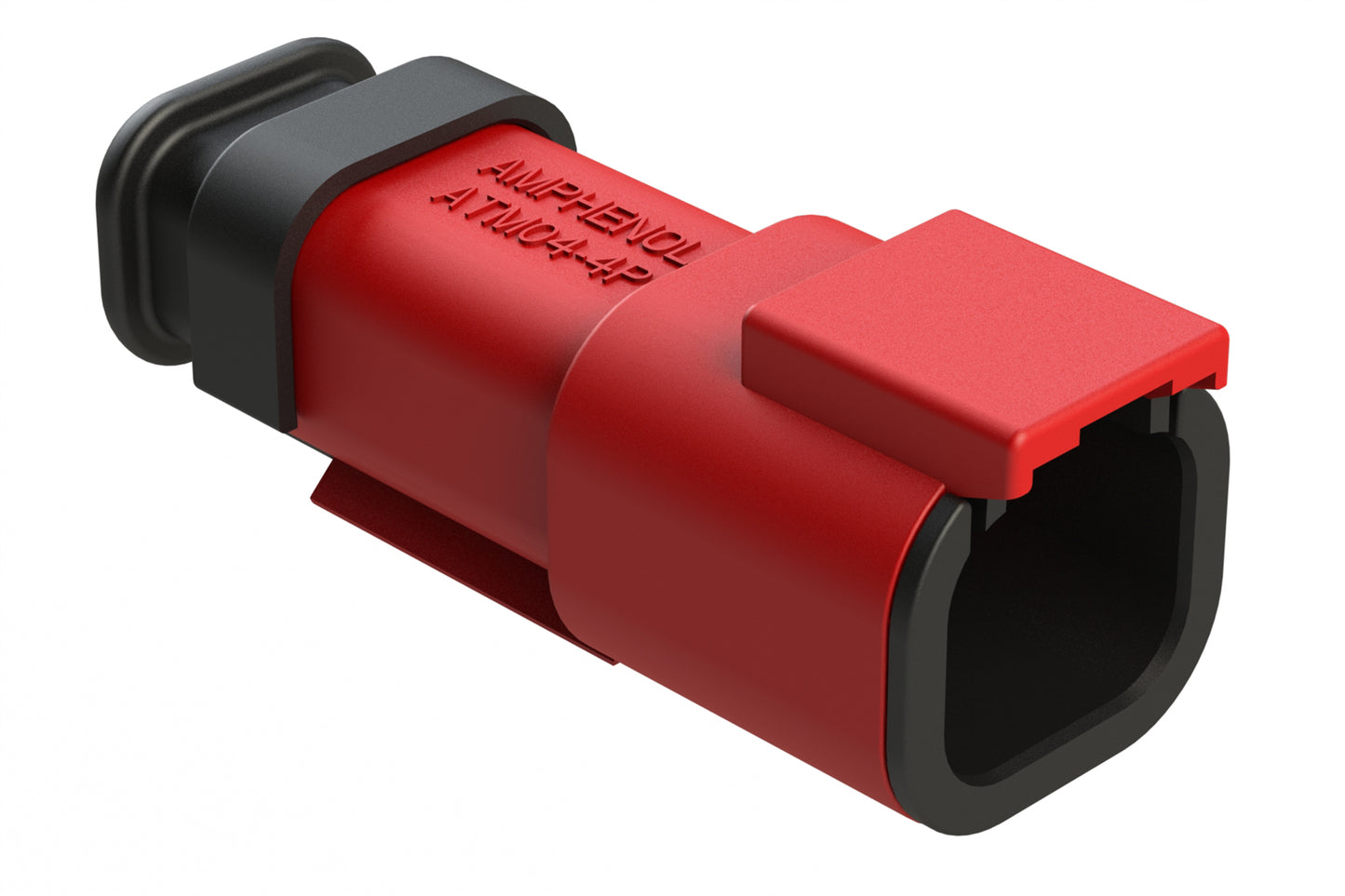 ATM04-4P-SR01RD 4 Position, Receptacle, Pin, Standard Diameter Rear Seal (Red), SR01 Strain Relief, Red Body (Requires Wedgelock AWM-4P.)