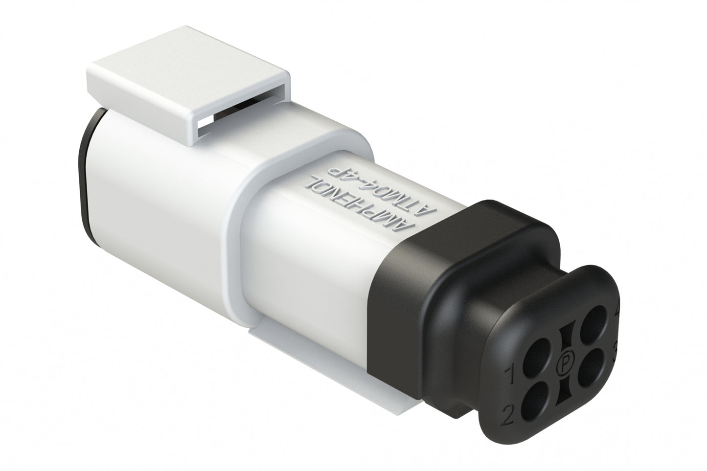 ATM04-4P-SR01WT 4 Position, Receptacle, Pin, Standard Diameter Rear Seal (Red), SR01 Strain Relief, White Body (Requires Wedgelock AWM-4P.)