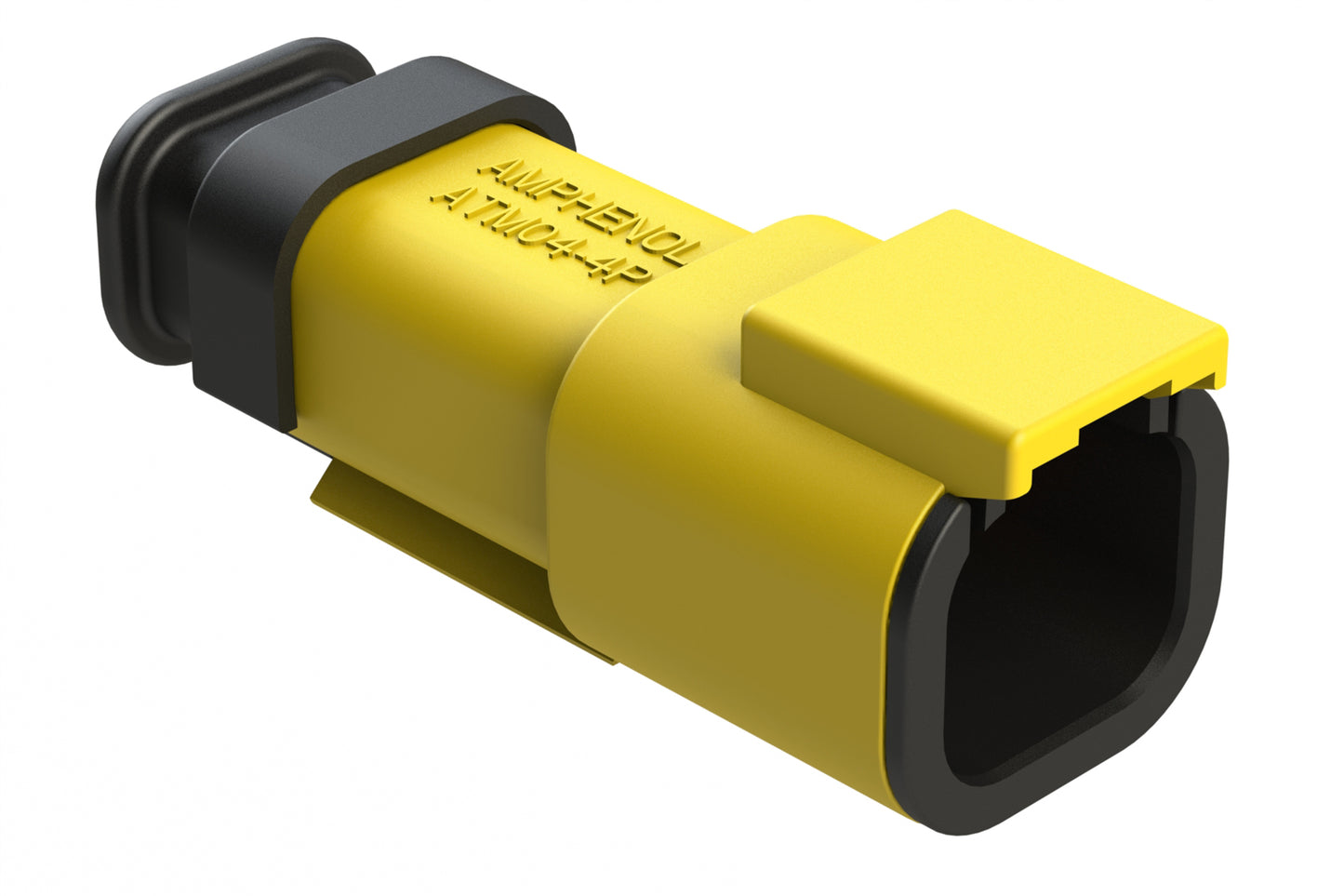 ATM04-4P-SR01YL 4 Position, Receptacle, Pin, Standard Diameter Rear Seal (Red), SR01 Strain Relief, Yellow Body (Requires Wedgelock AWM-4P.)
