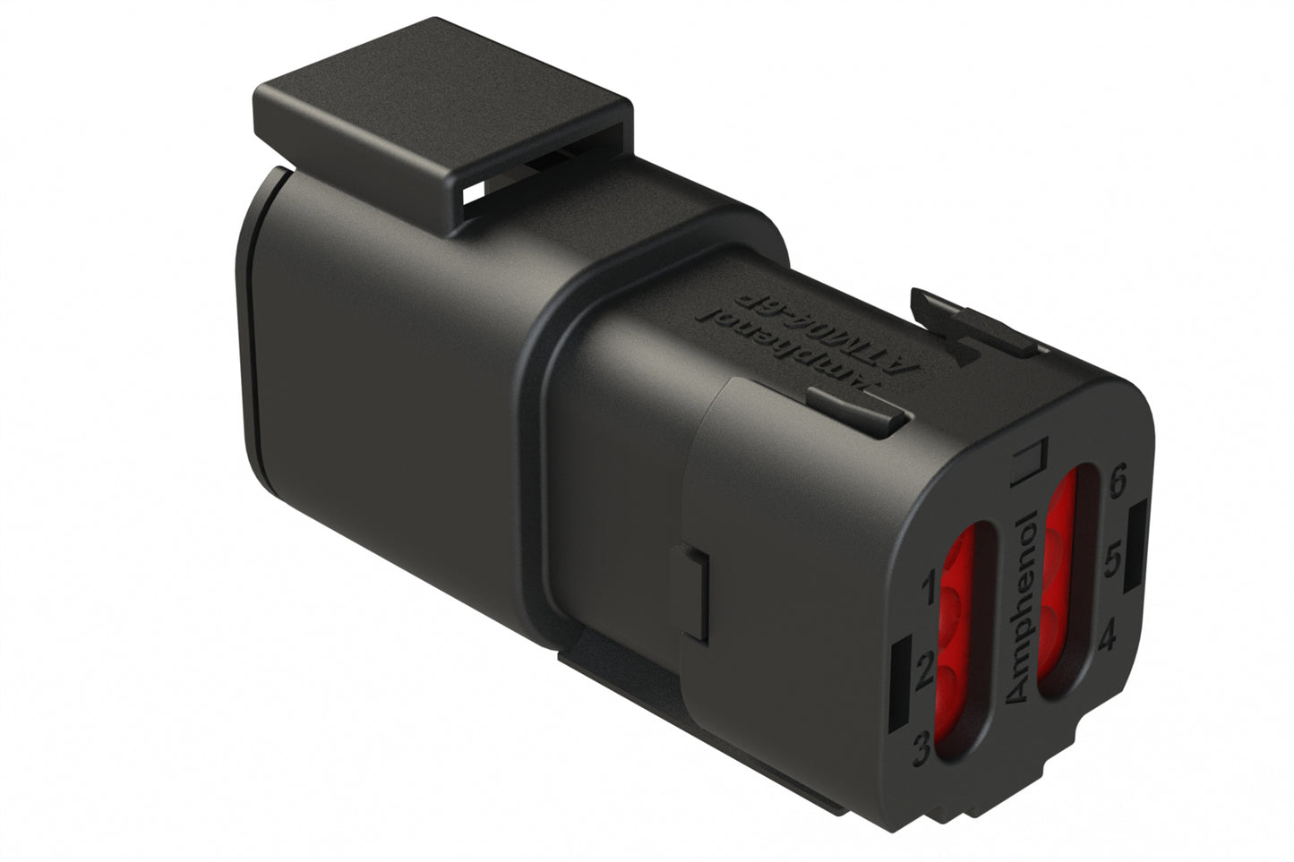 ATM04-6P-SF01BLK 6 Position Receptacle, Pin, Snap-Fit End Cap, Black. DTM04-6P-E005