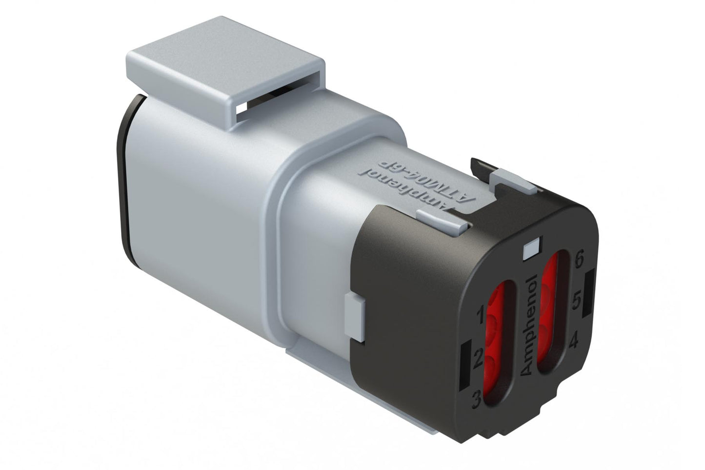 ATM04-6P-SF01 6 Position Receptacle, Pin, Snap-Fit End Cap, Grey. DTM04-6P-E003
