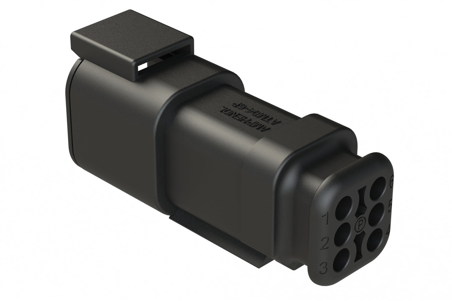 ATM04-6P-SR01BK 6 Position, Receptacle, Pin, Standard Diameter Rear Seal (Red), SR01 Strain Relief, Black Body (Requires Wedgelock AWM-6P.). DTM04-6P-E005