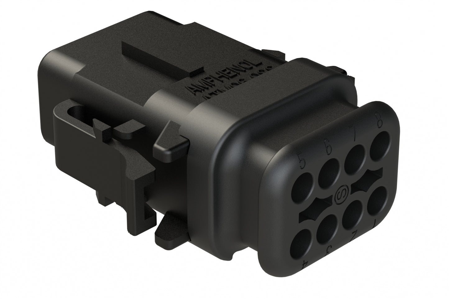 ATM06-08SB-SR1BK 8 Position, Plug, Socket, Standard Diameter Rear Seal (Red), SR01 Strain Relief, Keyed B, Black Body (Requires Wedgelock AWM-8S.). DTM06-08SB-E007