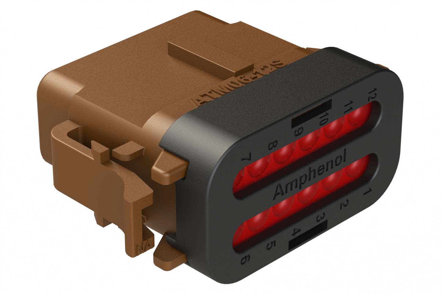 ATM06-12SD-SF1BN 12 Position Plug, Socket, Keyed D, Snap-Fit End Cap, Brown. DTM06-12SD-E003