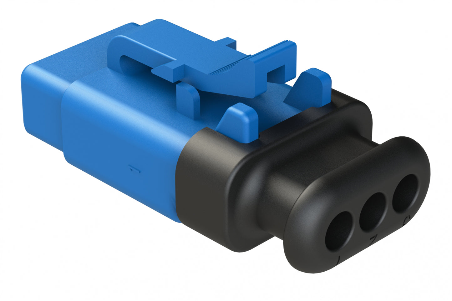 ATM06-3S-SR01BL 3 Position, Plug, Socket, Standard Diameter Rear Seal (Red), SR01 Strain Relief, Blue Body (Requires Wedgelock AWM-3S.)