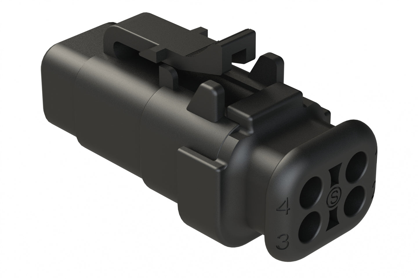 ATM06-4S-SR01BK 4 Position, Plug, Socket, Standard Diameter Rear Seal (Red), SR01 Strain Relief, Black Body (Requires Wedgelock AWM-4S.)