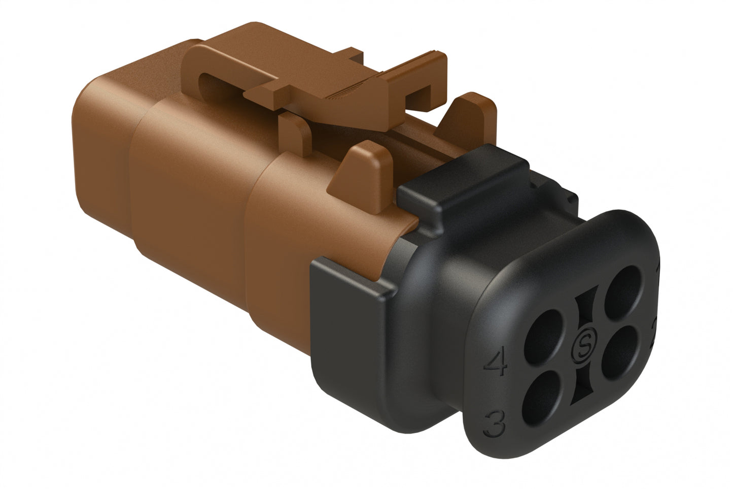 ATM06-4S-SR01BN 4 Position, Plug, Socket, Standard Diameter Rear Seal (Red), SR01 Strain Relief, Brown Body (Requires Wedgelock AWM-4S.)