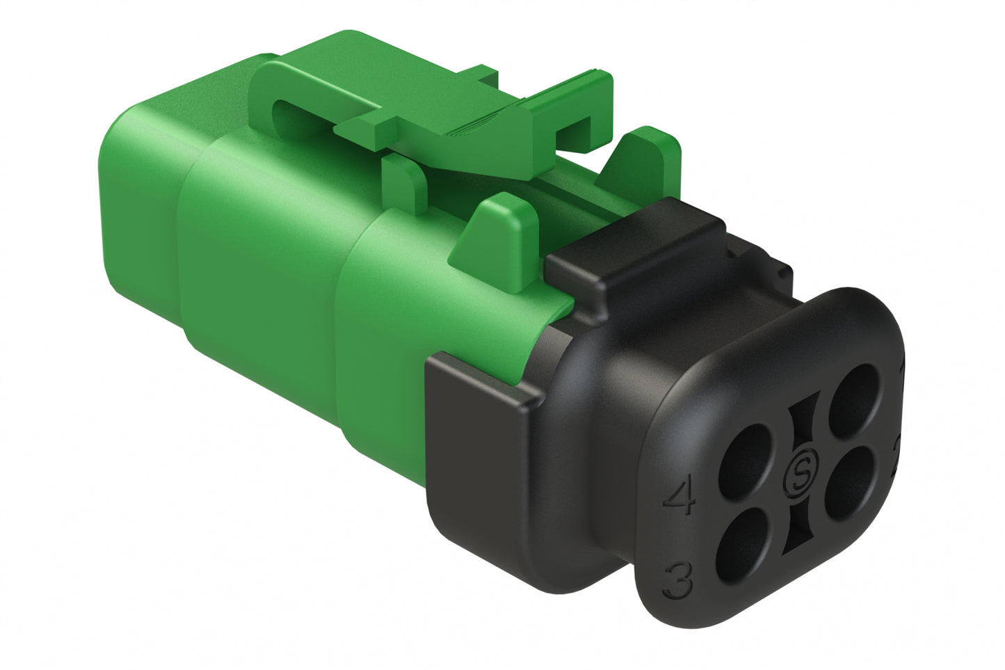 ATM06-4S-SR01GN 4 Position, Plug, Socket, Standard Diameter Rear Seal (Red), SR01 Strain Relief, Green Body (Requires Wedgelock AWM-4S.)