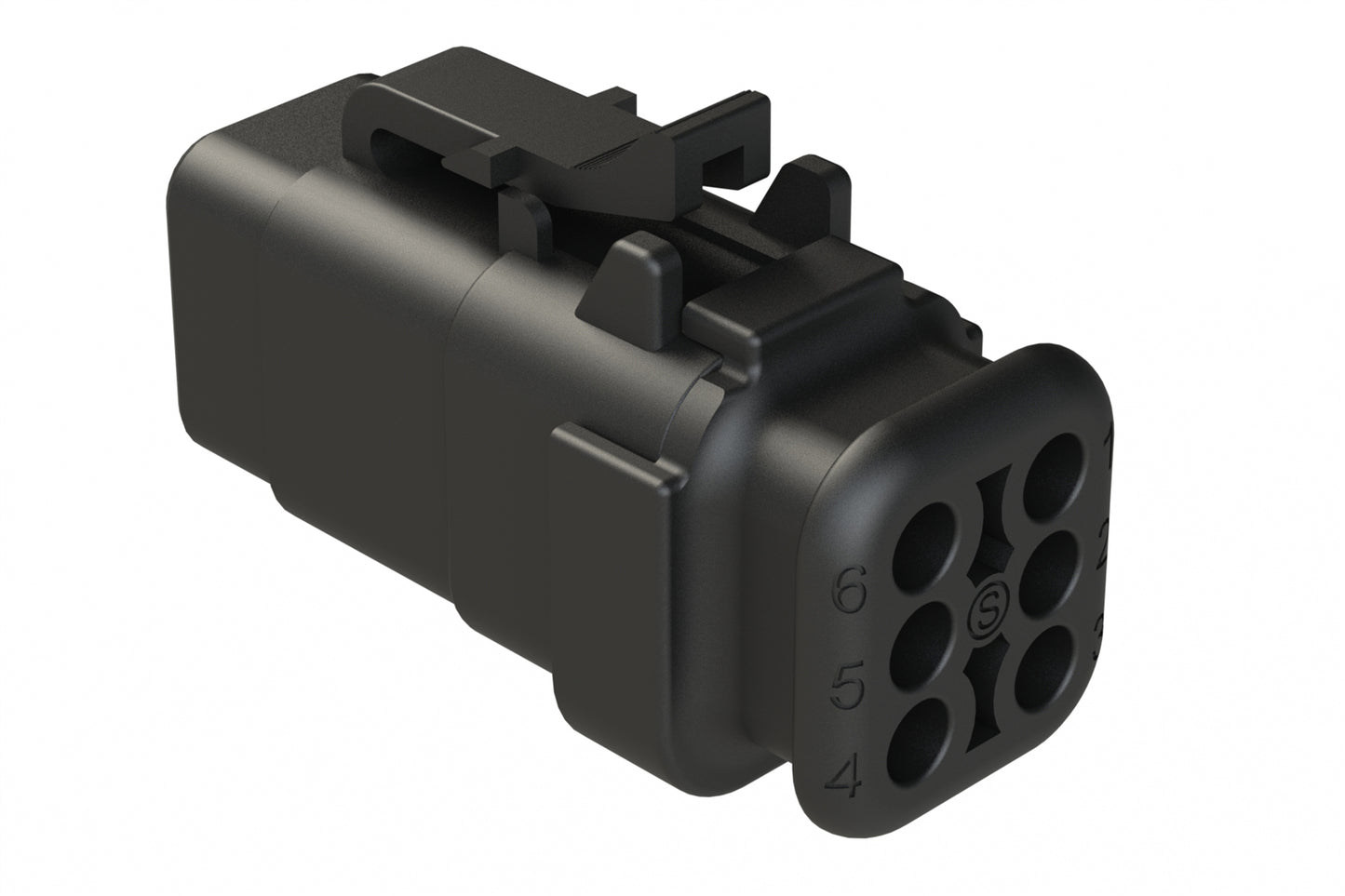 ATM06-6S-SR01BK 6 Position, Plug, Socket, Standard Diameter Rear Seal (Red), SR01 Strain Relief, Black Body (Requires Wedgelock AWM-6S.). DTM06-6S-E005