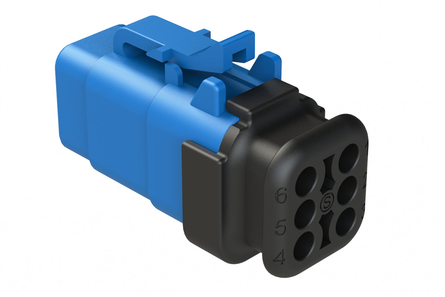 ATM06-6S-SR01BL 6 Position, Plug, Socket, Standard Diameter Rear Seal (Red), SR01 Strain Relief, Blue Body (Requires Wedgelock AWM-6S.)