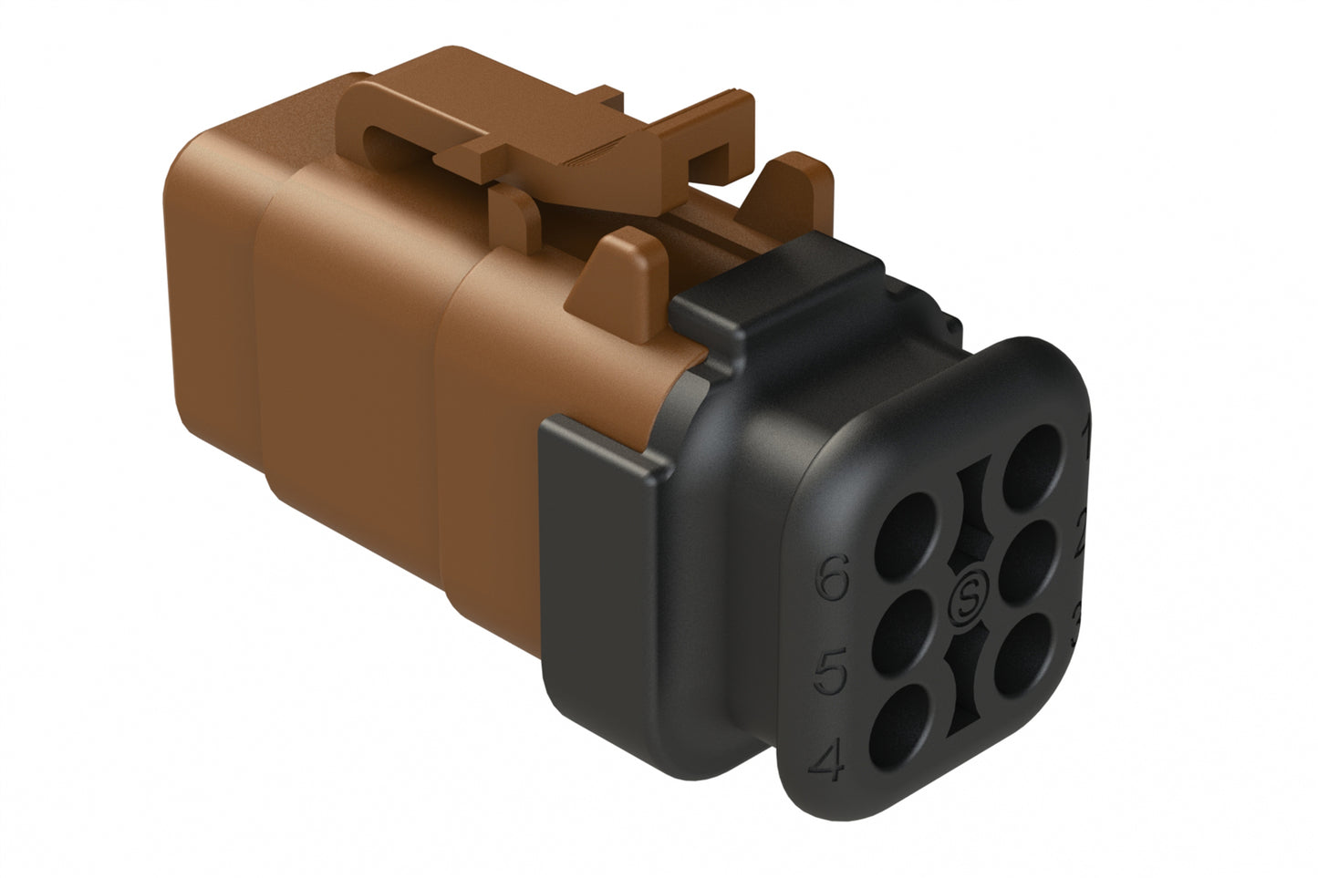 ATM06-6S-SR01BN 6 Position, Plug, Socket, Standard Diameter Rear Seal (Red), SR01 Strain Relief, Brown Body (Requires Wedgelock AWM-6S.)