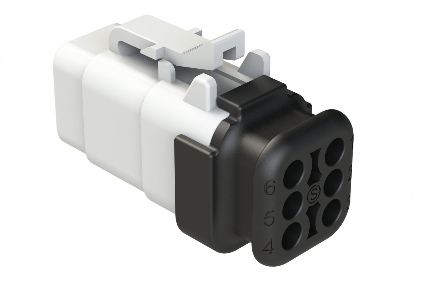 ATM06-6S-SR01WT 6 Position, Plug, Socket, Standard Diameter Rear Seal (Red), SR01 Strain Relief, White Body (Requires Wedgelock AWM-6S.)