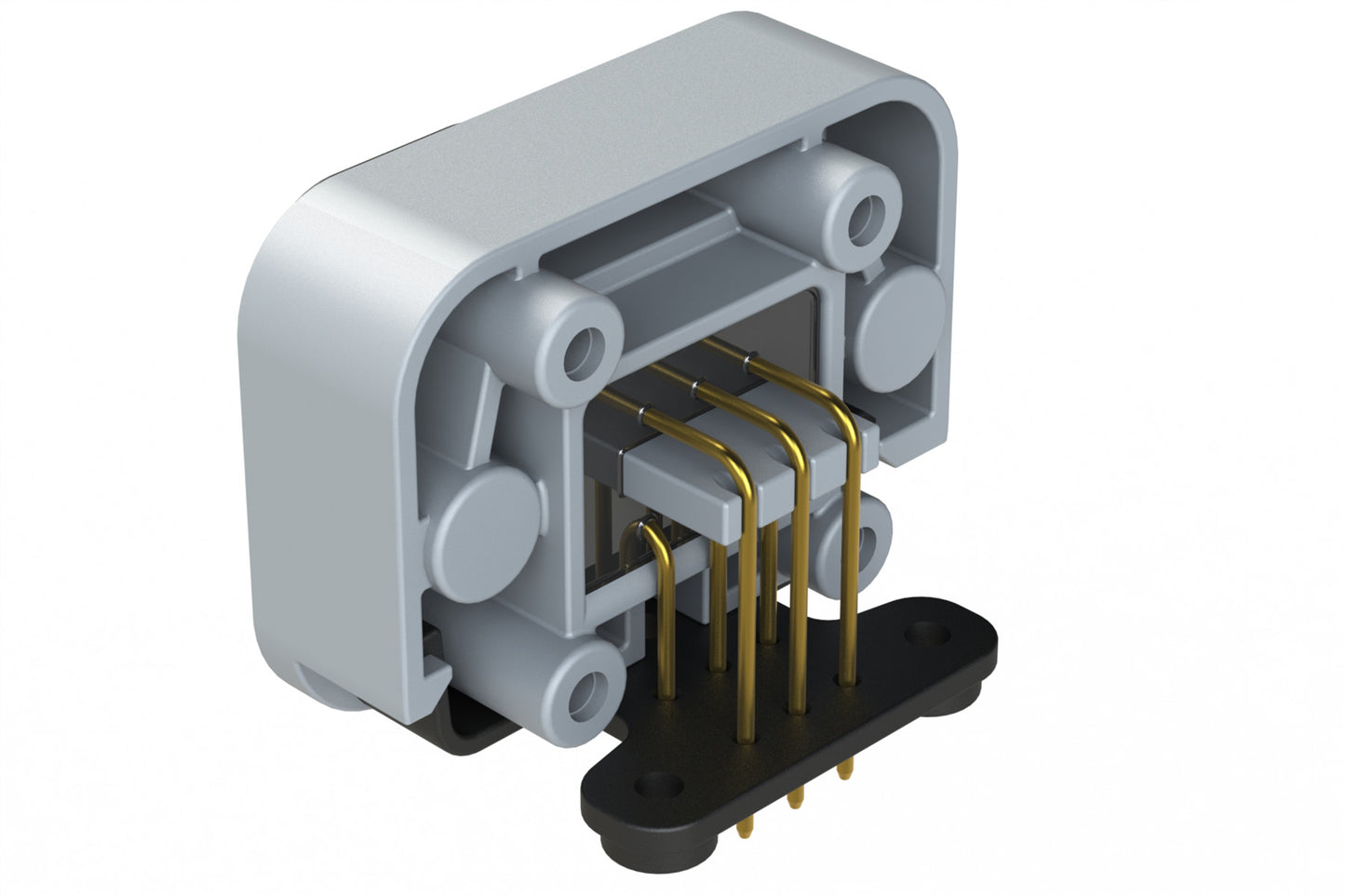 ATM13-6P-BM02 6 Position Right Angle Flange Mount PCB Receptacle, Potted, Grey, Gold Plated Contacts Included