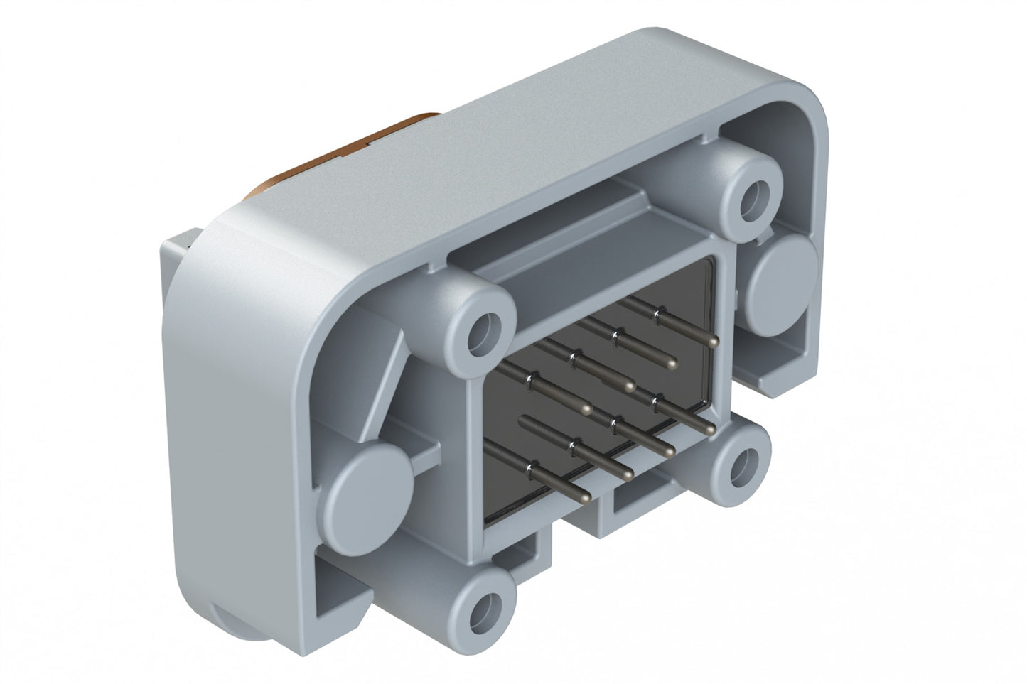 ATM15-08PD-BM04 8 Position Flange Mount PCB Receptacle, Potted, Grey, Tin Plated Contacts Included. Keyed D