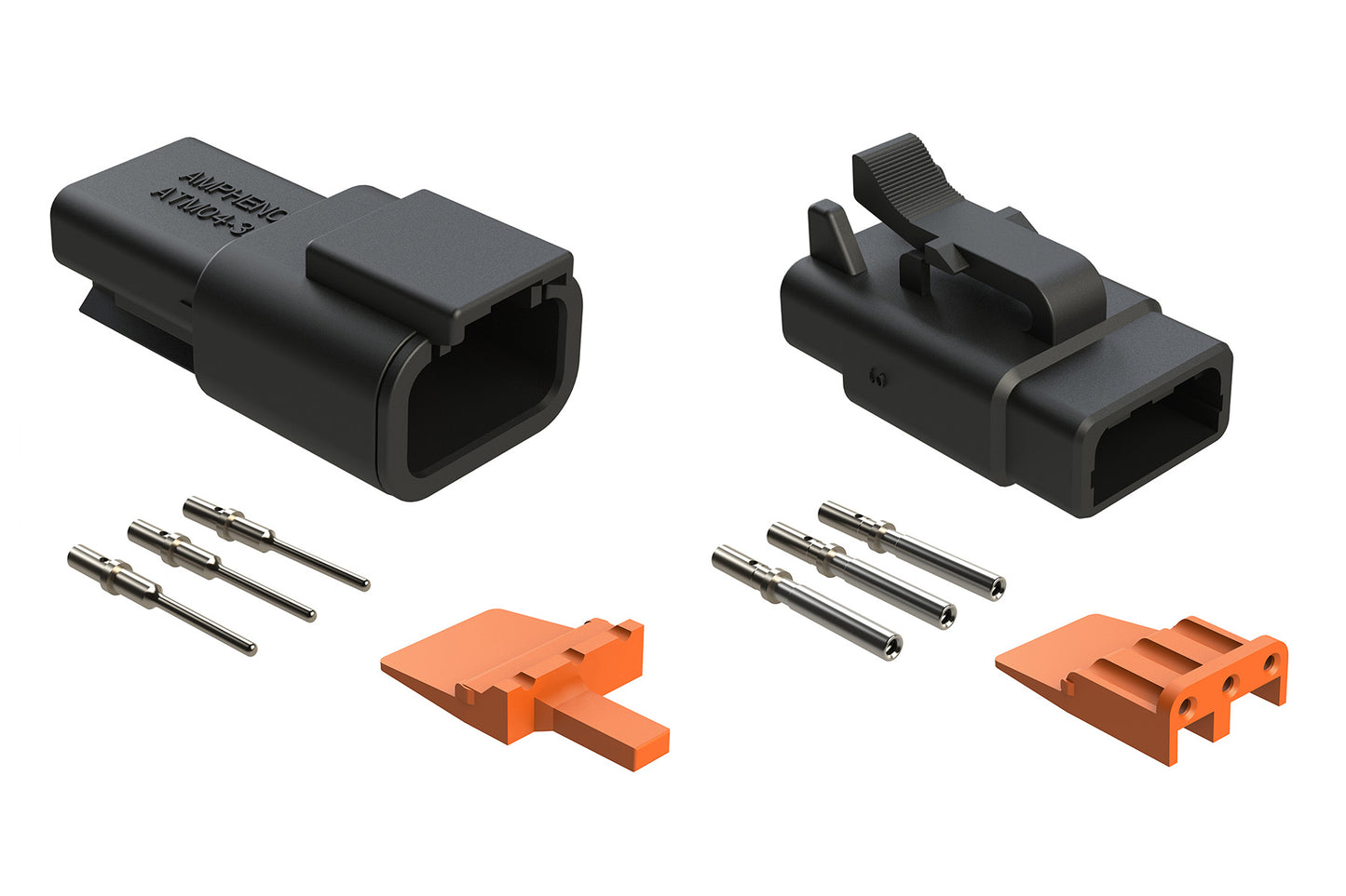 ATM3PSBLK-CKIT 3 Pin and Socket Plug, Receptacle, Wedge and Contacts Kit, Black