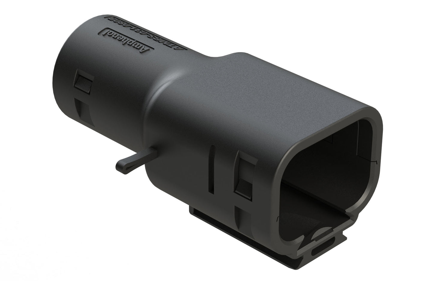 ATMBS-031-0805 8 Position Backshell, ATM04-08P* Receptacles, Internal Strain Relief, Enhanced Dovetail for Mounting Clips, Black