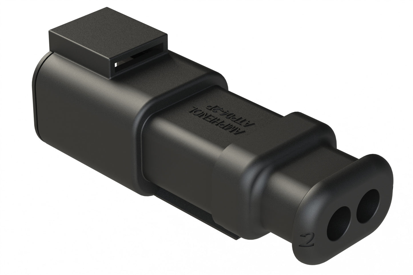 ATP04-2P-SR02BK 2 Position Receptacle, Pin, Reduced Diameter Rear Seal, Strain Relief, Black Body (Requires Wedgelock AWP-2P). DTP04-2P-CE09