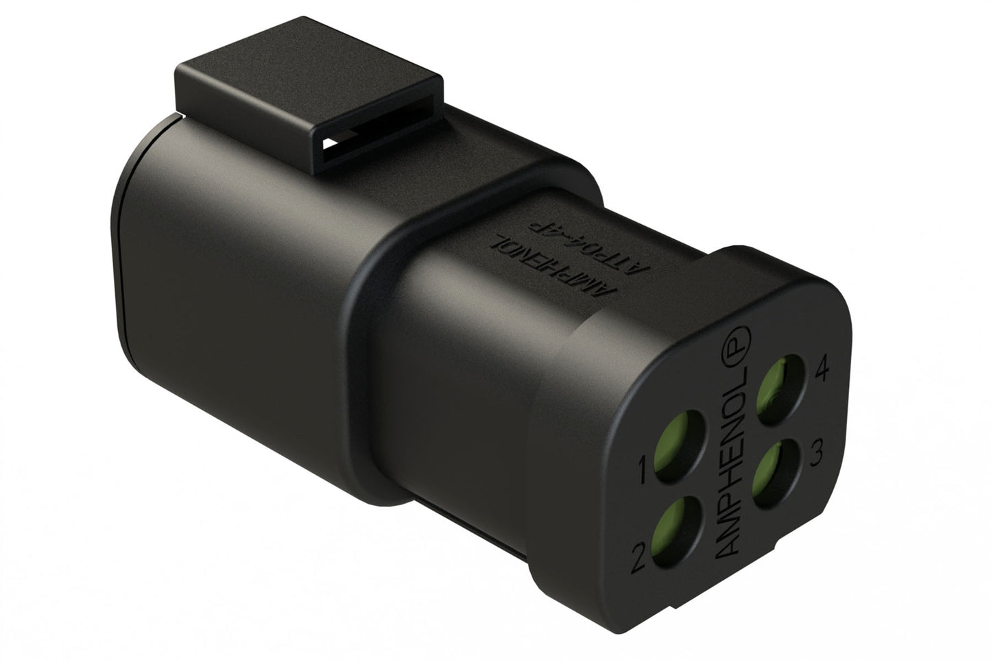 ATP04-4P-MM01BLK 4 Position Receptacle, Male, Reduced Diameter Seal, End Cap, Black. DTP04-4P-CE03