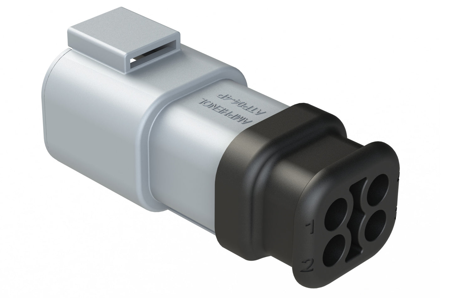 ATP04-4P-SR01 4 Position Receptacle, Pin, Strain Relief, Grey