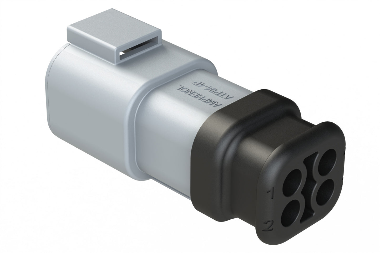 ATP04-4P-SR02 4 Position Receptacle, Pin, Reduced Diameter Rear Seal, Strain Relief, Grey