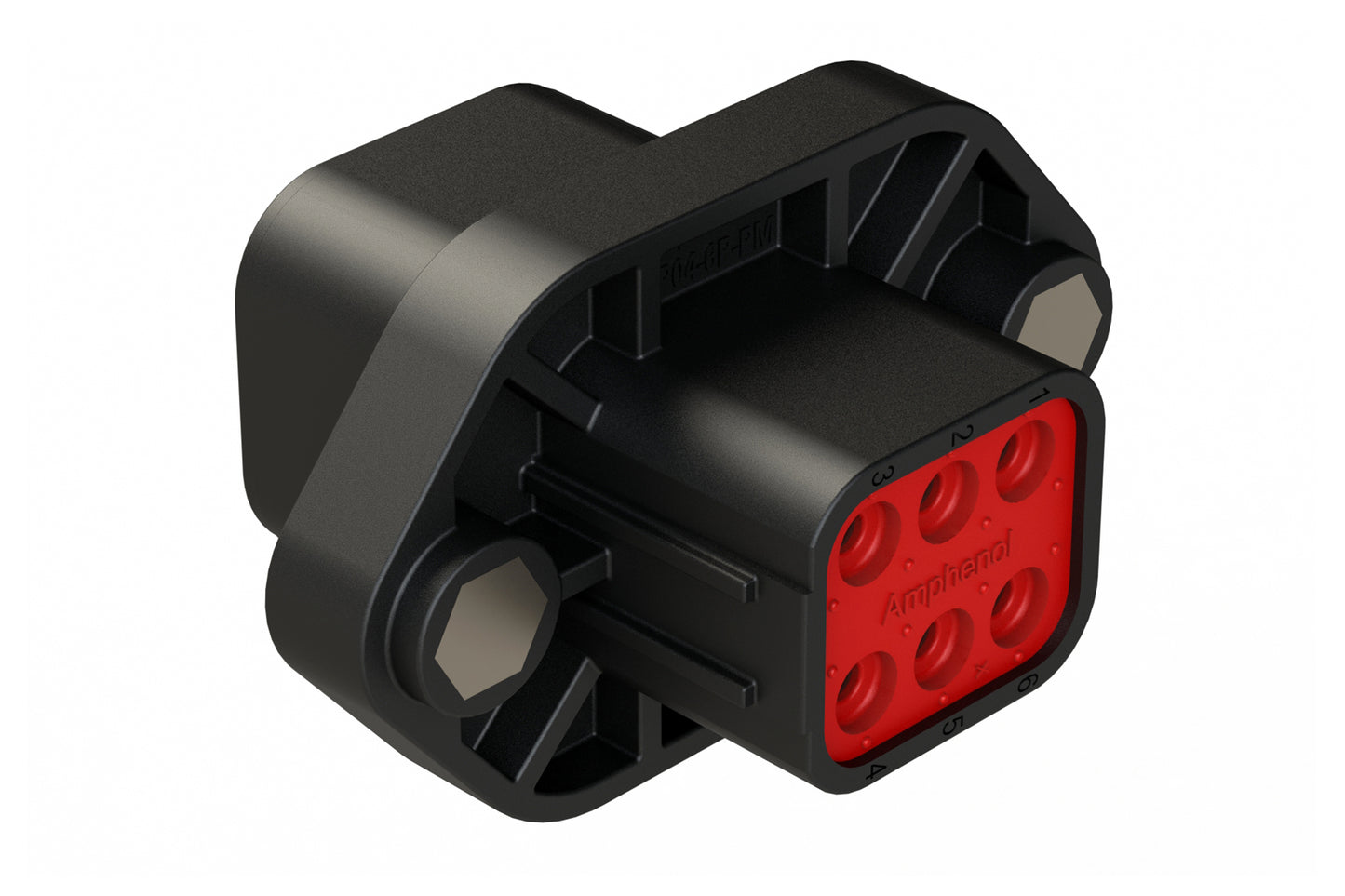 ATP04-6P-PM05BK 6 Position Panel Mount Receptacle with Flange, Pin, with Gasket and Threaded Insert, Standard Seal, Black