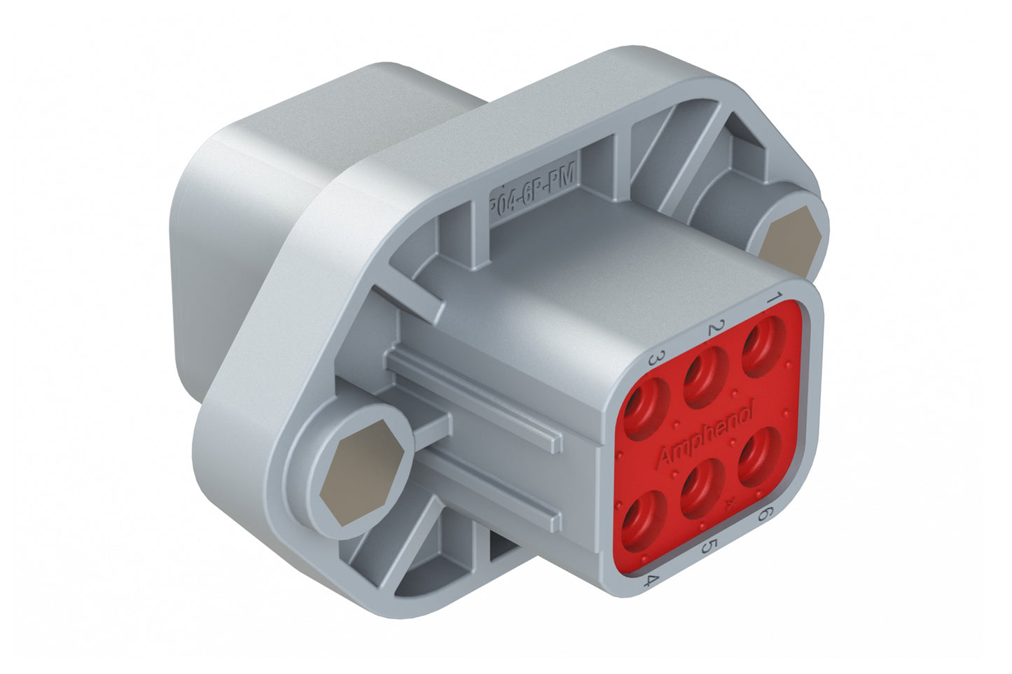 ATP04-6P-PM05 6 Position Panel Mount Receptacle with Flange, Pin, with Gasket and Threaded Insert, Standard Seal, Grey