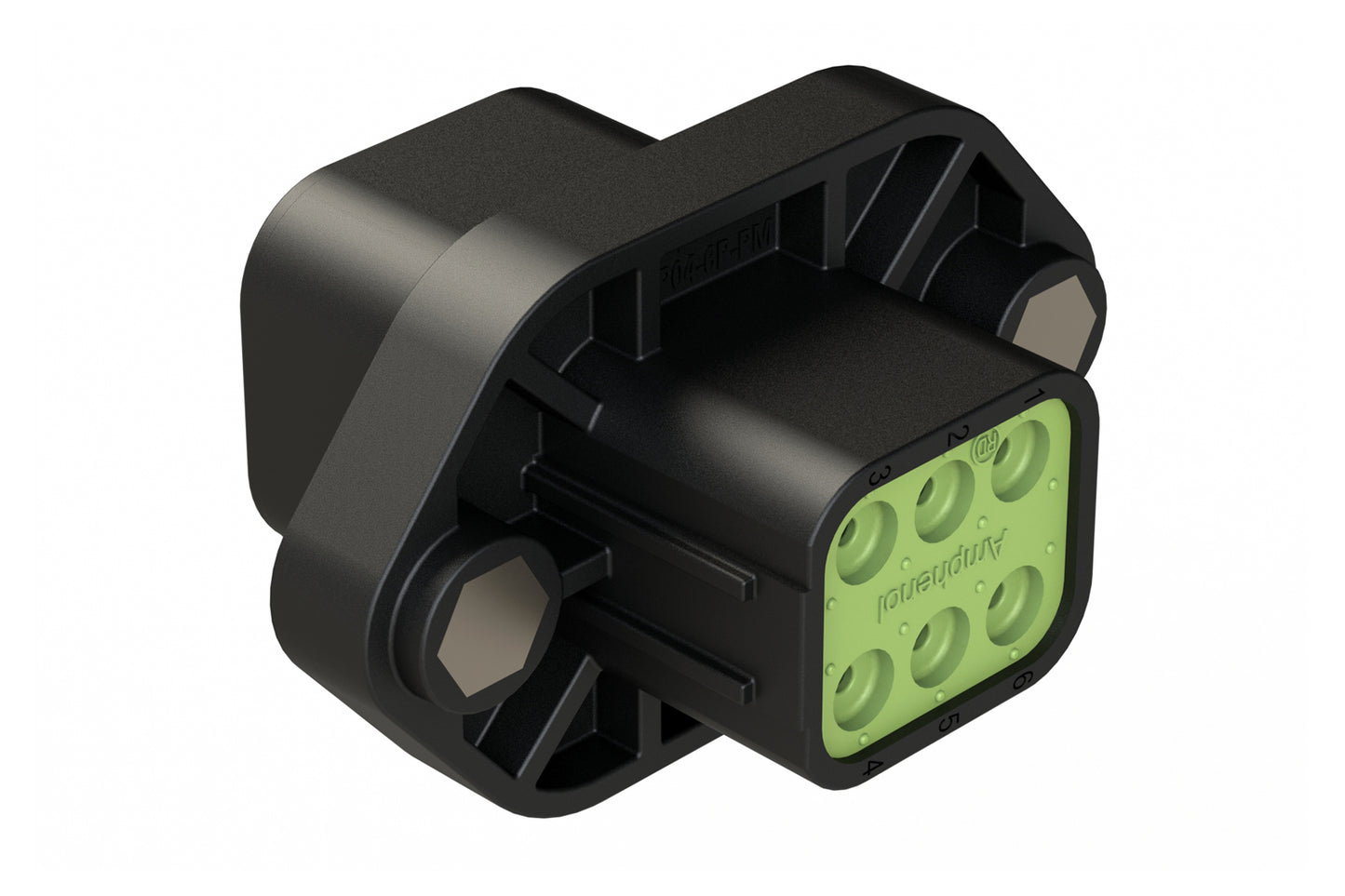 ATP04-6P-PM06BK 6 Position Panel Mount Receptacle with Flange, Pin, with Gasket and Threaded Insert, Reduced Diameter Seal, Black