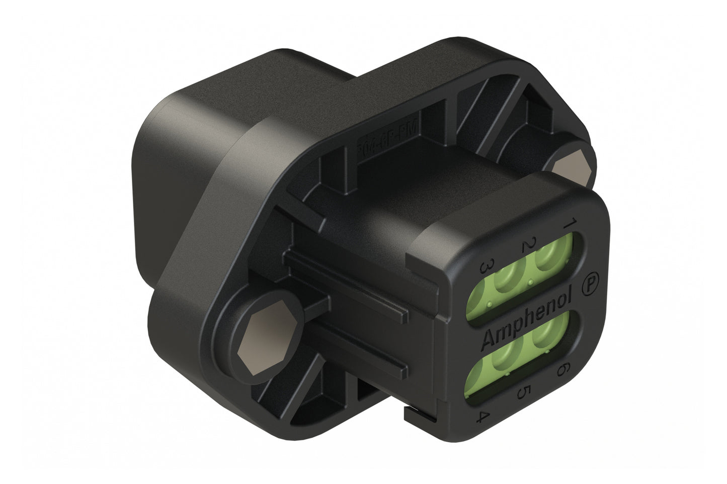 ATP04-6P-PM06ECBK 6 Position Panel Mount Receptacle with Flange, Pin, with Gasket and Threaded Insert, Endcap, Reduced Diameter Seal, Black