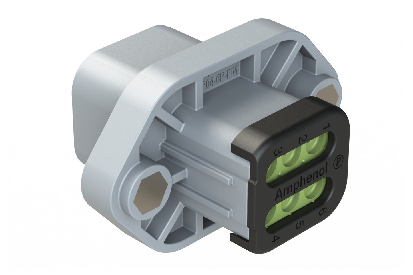 ATP04-6P-PM06EC 6 Position Panel Mount Receptacle with Flange, Pin, with Gasket and Threaded Insert, Endcap, Reduced Diameter Seal, Grey