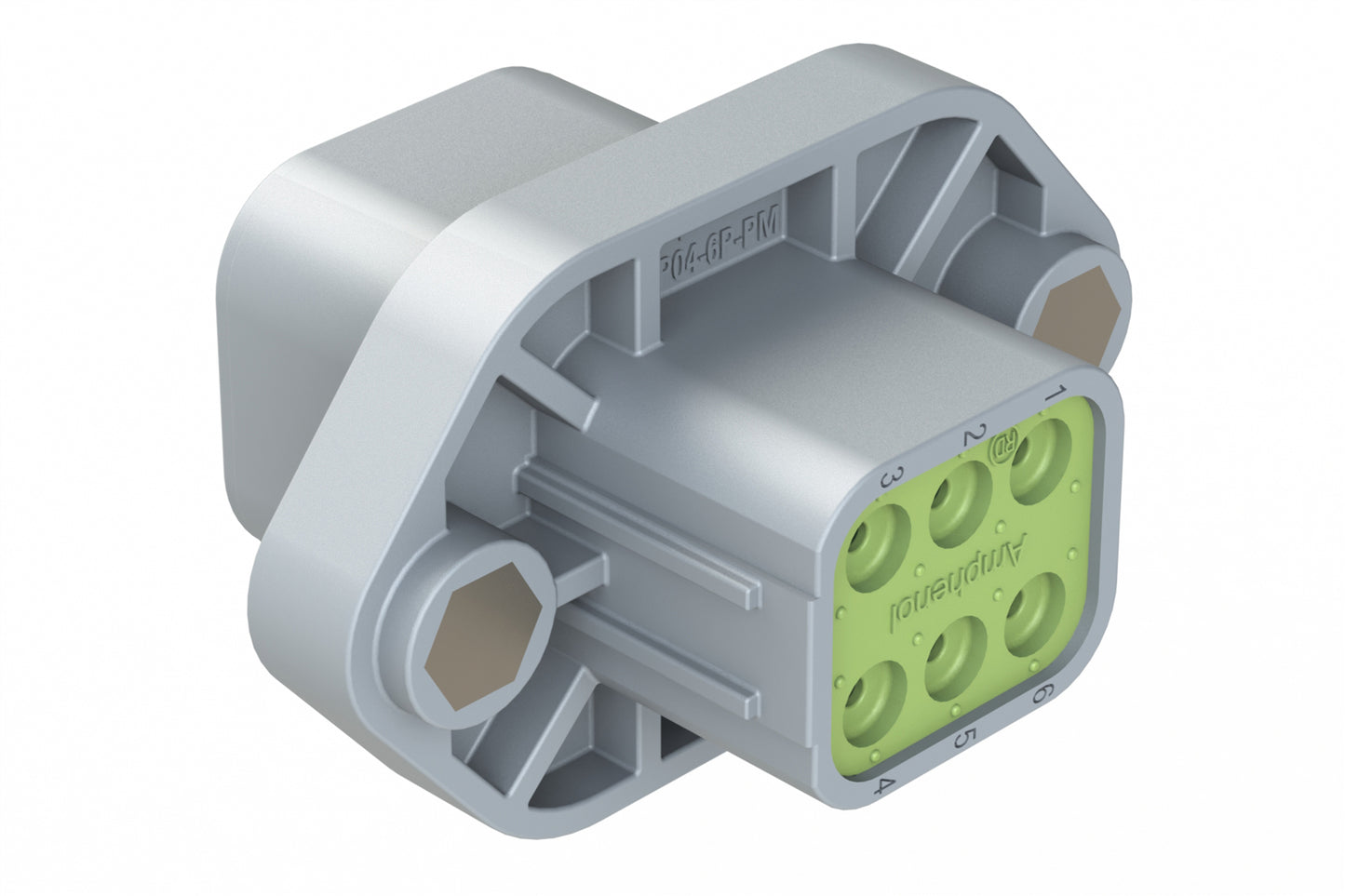 ATP04-6P-PM06 6 Position Panel Mount Receptacle with Flange, Pin, with Gasket and Threaded Insert, Reduced Diameter Seal, Grey