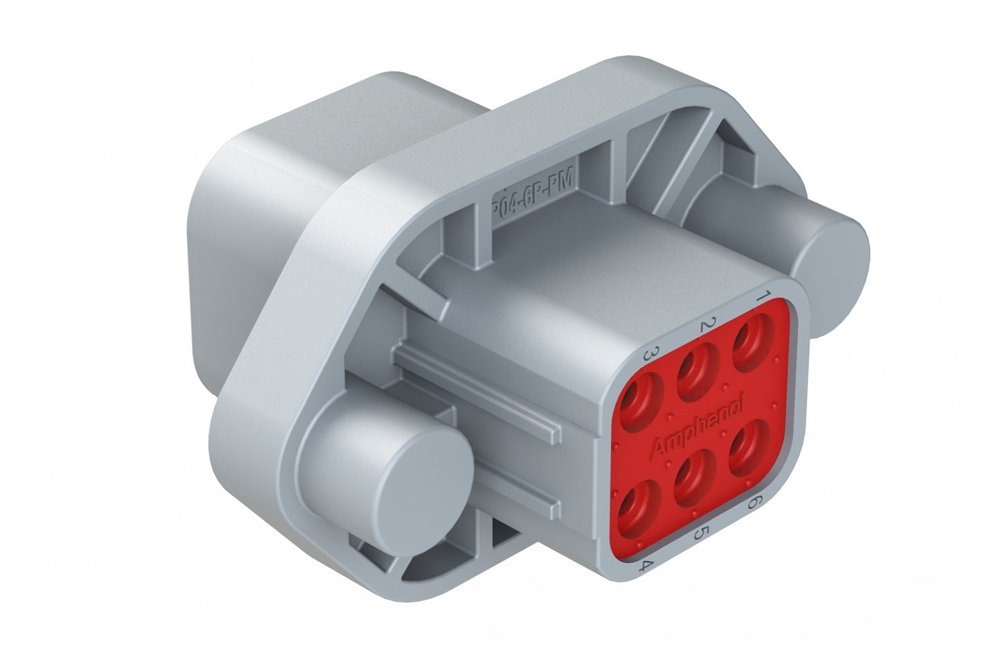 ATP04-6P-PM11 6 Position Panel Mount Receptacle with Flange, Pin, with Gasket, Self Tapping, Grey