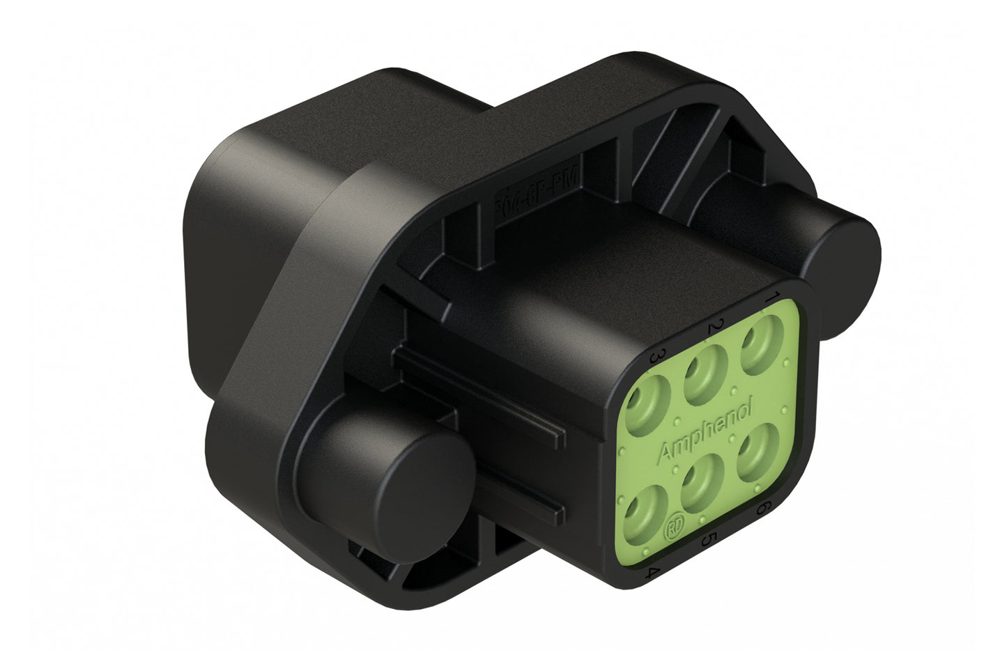 ATP04-6P-PM12BK 6 Position Panel Mount Receptacle with Flange, Pin, with Gasket, Reduced Diameter Seal, Self Tapping, Black