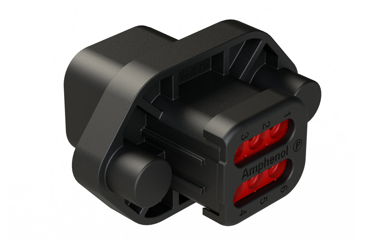 ATP04-6P-PM13BK 6 Position Panel Mount Receptacle with Flange, Pin, with Gasket, Self Tapping, End Cap, Black