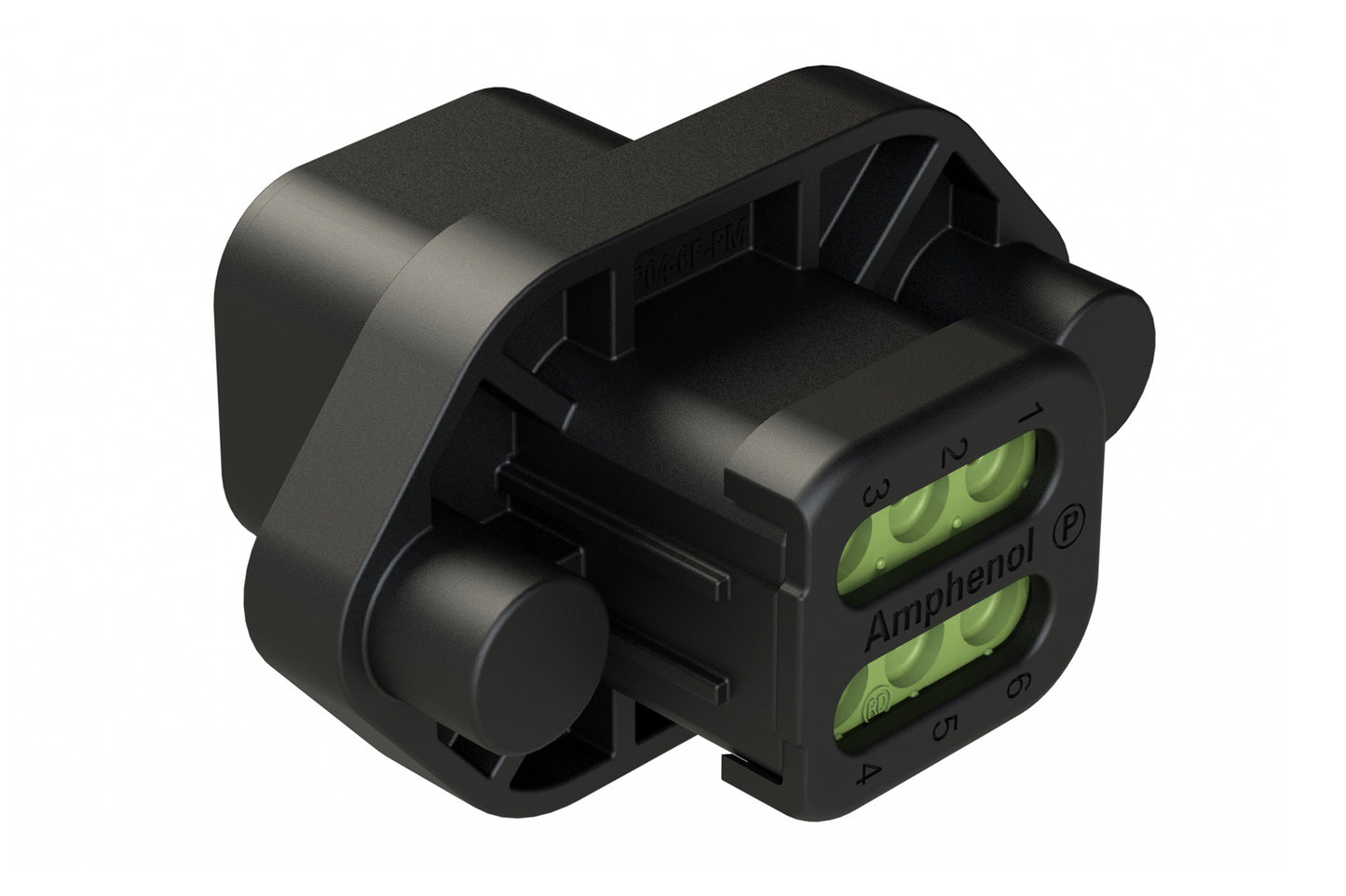 ATP04-6P-PM14BK 6 Position Panel Mount Receptacle with Flange, Pin, with Gasket, Reduced Diameter Seal, Self Tapping, End Cap, Black