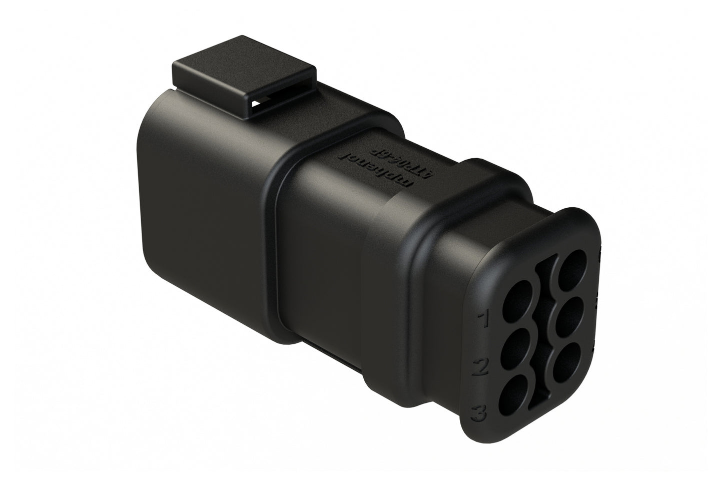 ATP04-6P-SR01BK 6 Position Receptacle, Pin, SR01 Strain Relief (Standard Seal), End Cap, Black Body