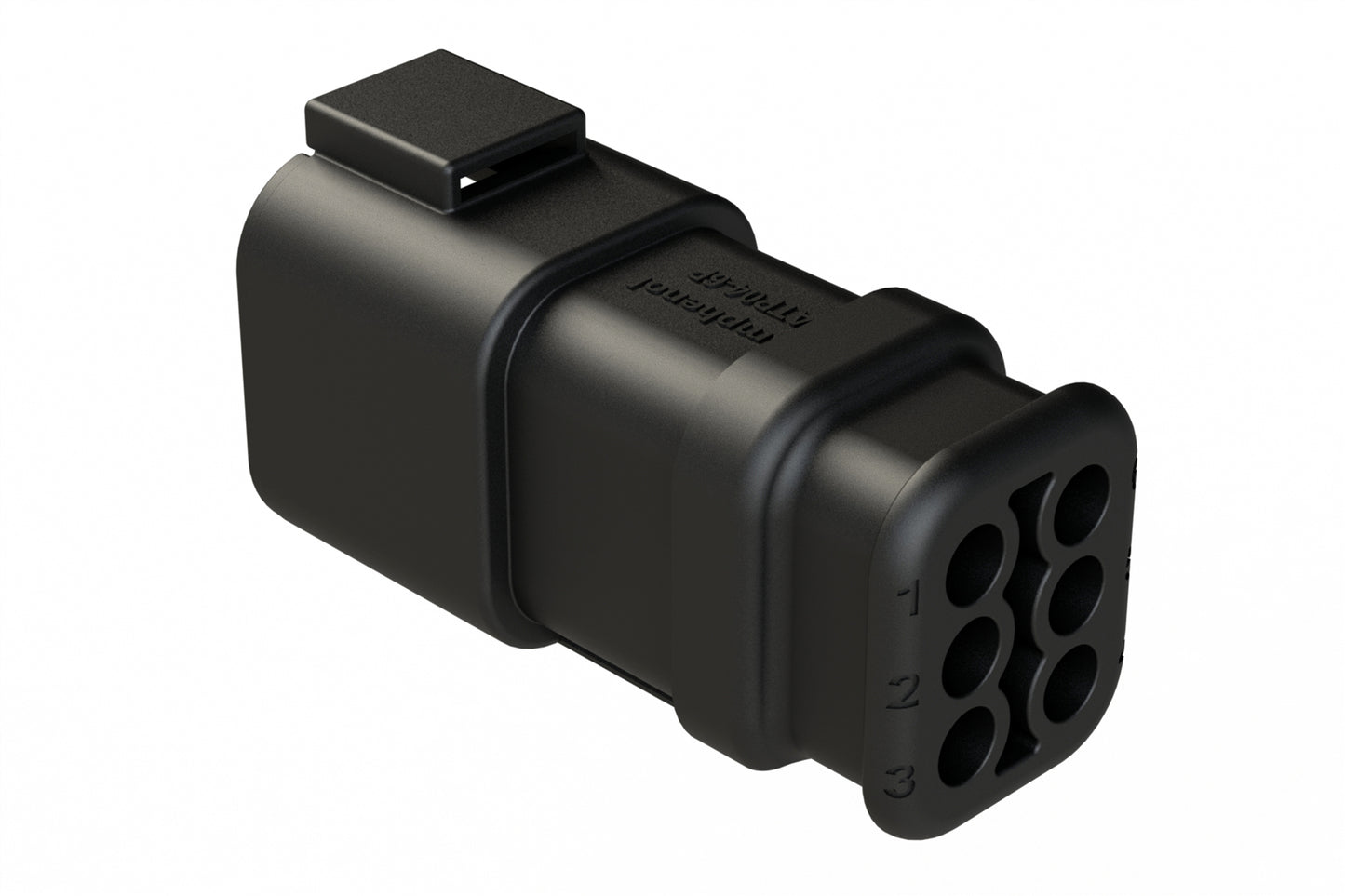 ATP04-6P-SR02BK 6 Position Receptacle, Pin, SR02 Strain Relief (Reduced Diameter Seal), End Cap, Black Body