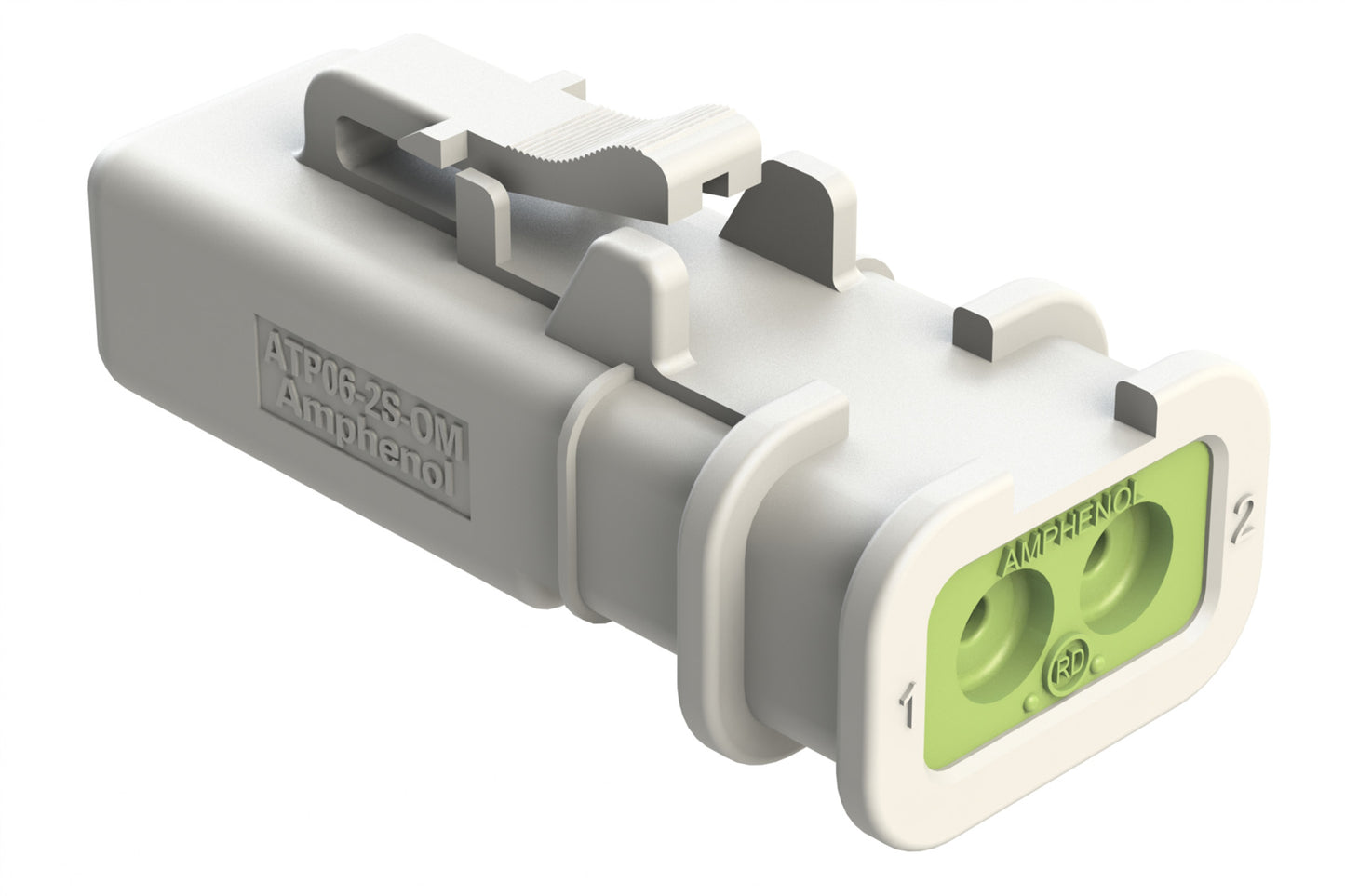 ATP06-2S-OMRDWHT 2 Position Plug, Socket, Overmold Compatible, Reduced Diameter Rear Seal, White