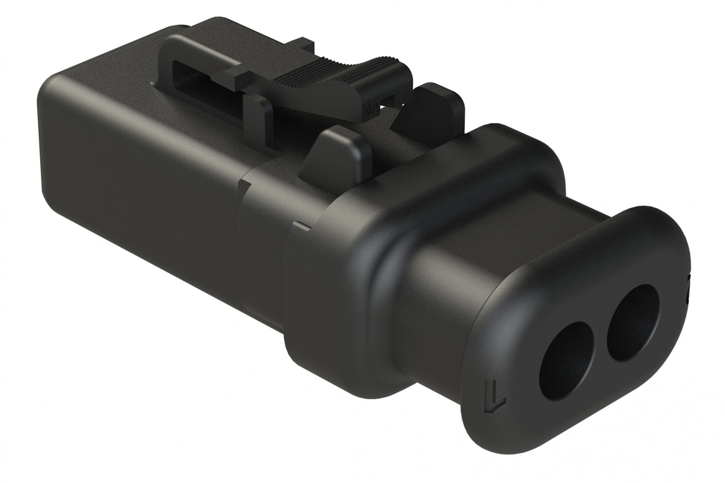 ATP06-2S-SR02BK 2 Position Plug, Socket, Reduced Diameter Rear Seal, Strain Relief, Black Body (Requires Wedgelock AWP-2S). DTP06-2S-CE09