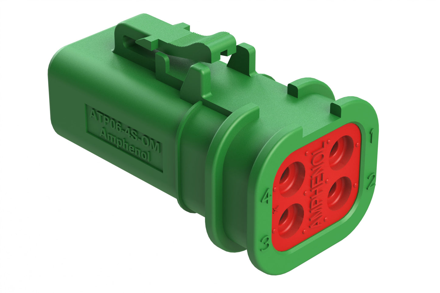 ATP06-4S-OMGRN 4 Position Plug, Socket, Overmold Compatible, Standard Diameter Rear Seal, Green