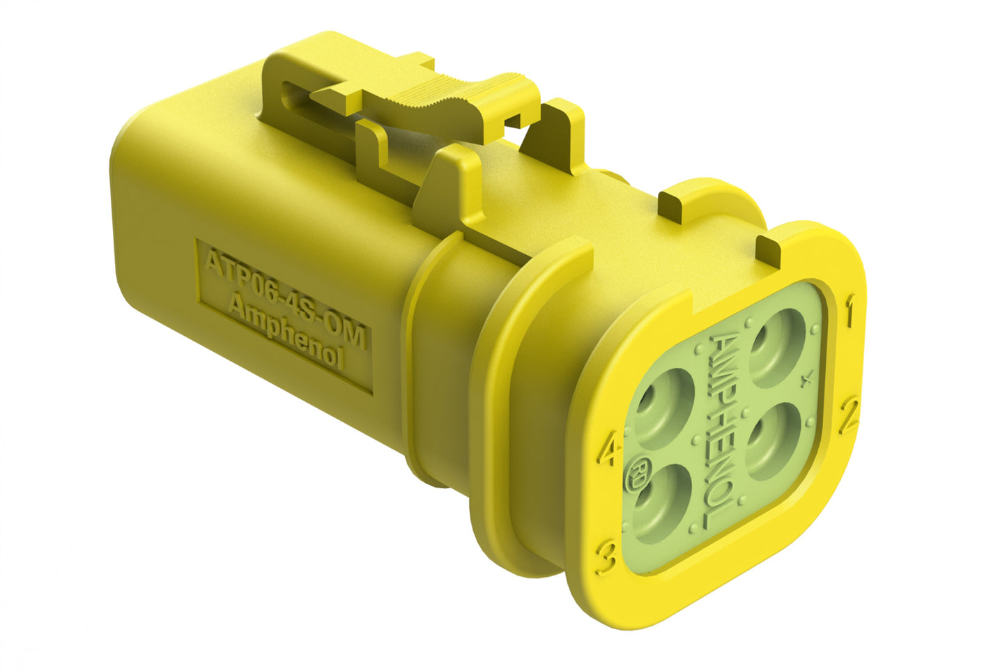ATP06-4S-OMRDYEL 4 Position Plug, Socket,Overmold Compatible,, Reduced Diameter Rear Seal, Yellow