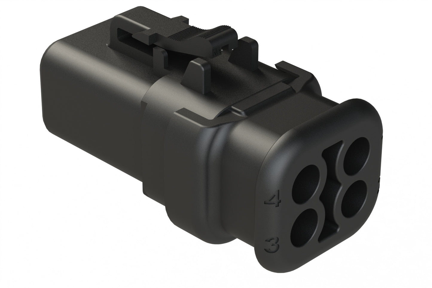 ATP06-4S-SR01BK 4 Position Plug, Socket, Strain Relief, Black. DTP06-4S-EE01