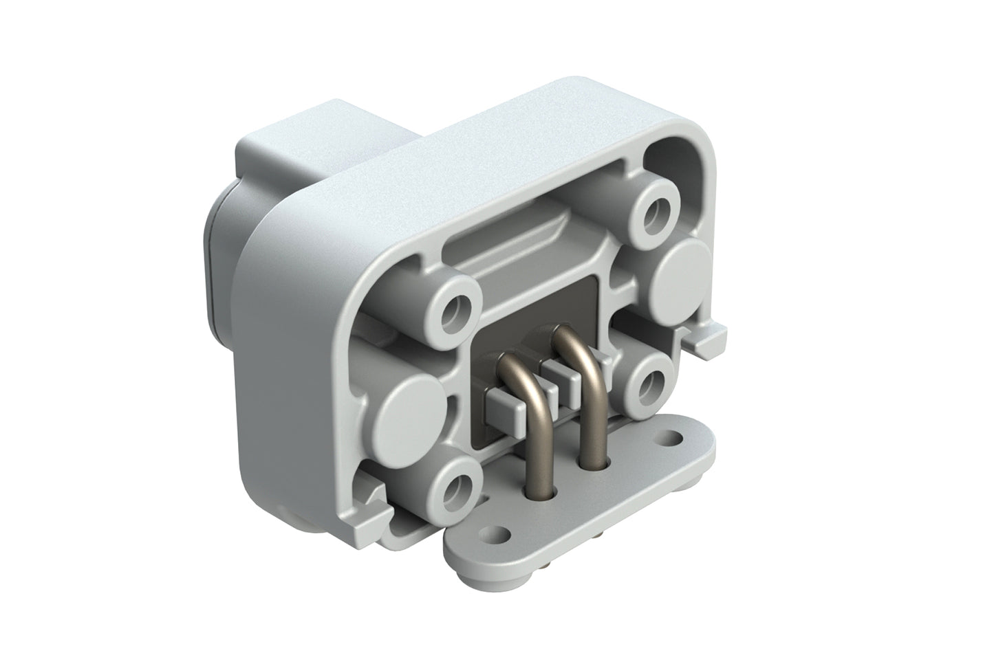ATP13-2P-BM04GRY 2 Position 90° PCB Flange Mount Receptacle, molded tin Pins, potted, Grey