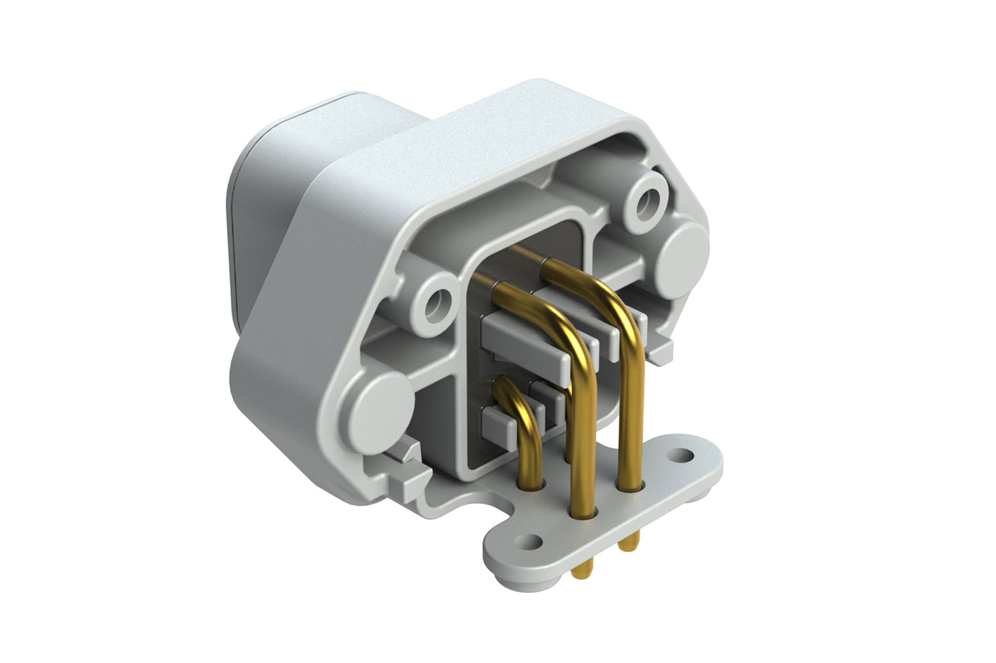 ATP13-4P-BM02GRY 4 Position 90° PCB Flange Mount Receptacle, molded gold Pins, potted, Grey