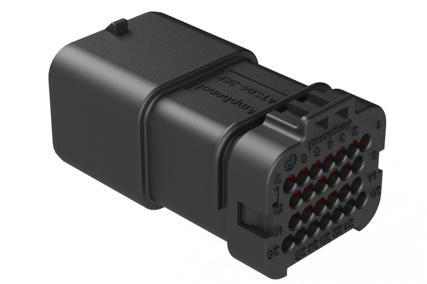 ATS04-26PB 26 Position In-line Receptacle, Pin, Keyed B, Contact Size 20, Single Latch, End Cap, Black