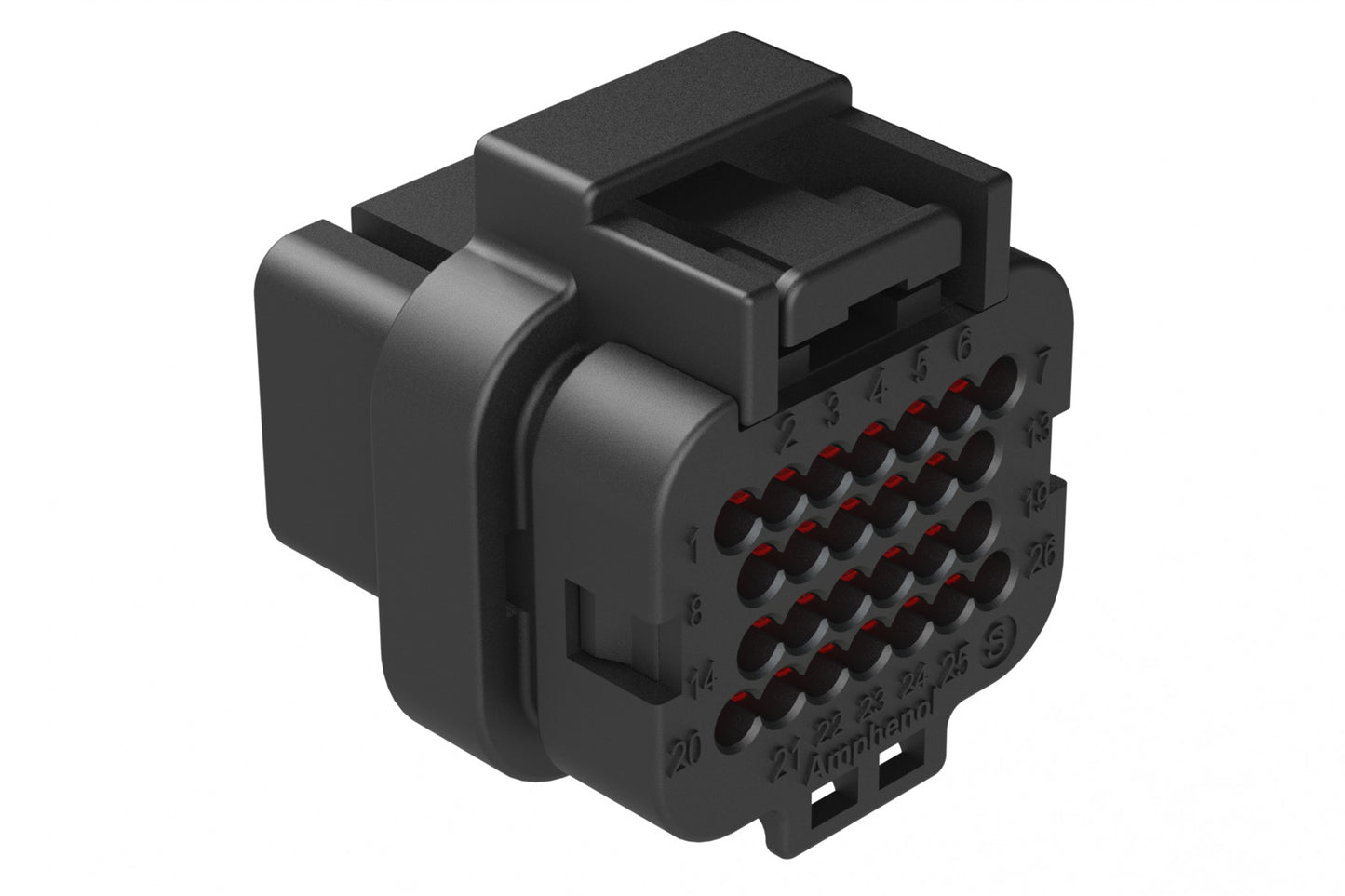 ATS06-26SA 26 Position Plug, Socket, Contact Size 20, Single Latch, Keyed A, End Cap, Black. 3-1437290-7