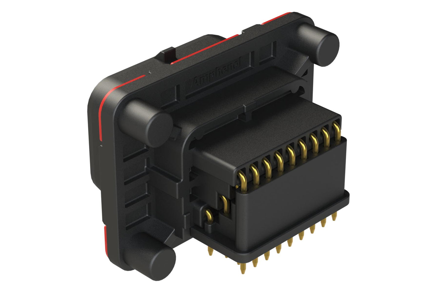 ATS13-34PA2-BM01 34 Position PCB Receptacle with Sealed Flange, Pin, Right Angle, Contact Size 20, Double Latch, Self-Threading, Keyed A, Black