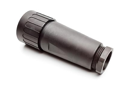 C016 10E012 005 2 12+PE Female cable connector with internal strain relief and cable retention. For use with crimp contacts (sold separately).