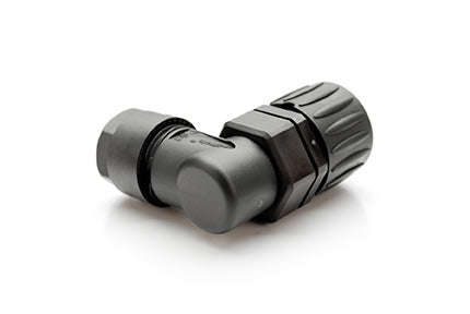 C016 10F006 000 12 6+PE Female, right angled cable connector with strain relief and clamping ring. Crimp contacts sold separately. Available in gold or silver plating.. Comparable part no: 99-4202-70-07