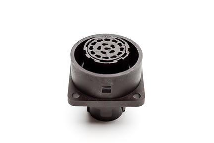 C016 10G017 000 1 17+PE Female receptacle with mounted gasket. Mounting hole Ø26.2. Suitable sealing for screws must be provided. For use with crimp contacts (sold separately).
